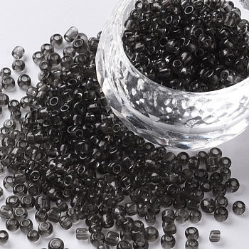 Glass Seed Beads, Transparent, Round, Round Hole, Gray, 8/0, 3mm, Hole: 1mm, about 1111pcs/50g, 50g/bag, 18bags/2pounds