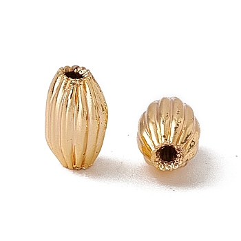 Brass Beads, Long-Lasting Plated, Corrugated Oval, Real 18K Gold Plated, 6x4mm, Hole: 1mm