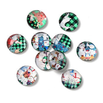 Glass Cabochons, Half Round/Dome, Snowman, 12x4.5mm, 10pcs/set