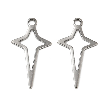 201 Stainless Steel Pendants, Hollow Star Charms, Stainless Steel Color, 16.5x9x0.5mm, Hole: 1.2mm