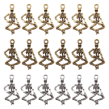 SUPERFINDINGS 180Pcs 3 Style Punk Alloy Pendants, Cadmium Free & Lead Free, Human Skeleton Pendants for Halloween Jewelry Making, Mixed Color, 26x13.5x3.5mm, Hole: 2mm, 60pcs/style