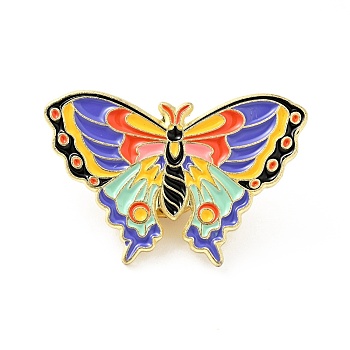 Flower Butterfly Enamel Pin, Gold Plated Alloy Badge for Backpack Clothes, Colorful, 20x30x1.5mm