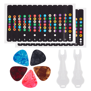 Gorgecraft Plastic Guitar Pick, Nail Picker and Plastic Self-Adhesive Guitar Fretboard Note Map Sticker Labels, Mixed Color