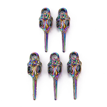 Alloy Pendants, Cadmium Free & Nickel Free & Lead Free, Bird Skull Shape, Rainbow Color, 39.5x12x9.5mm, Hole: 4.5x4mm