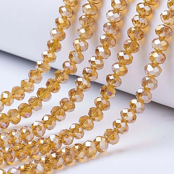 Electroplate Glass Beads Strands, AB Color Plated, Faceted, Rondelle, Peru, 3.5x3mm, Hole: 0.4mm, about 113~115pcs/strand, 32~33cm