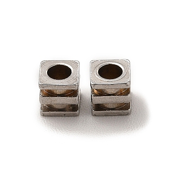 201 Stainless Steel Beads, Cuboid, Stainless Steel Color, 3x3x1mm, Hole: 1.6mm