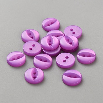 Resin Buttons, 2-Hole, Flat Round, Orchid, 11.5x2.5mm, Hole: 1.8mm