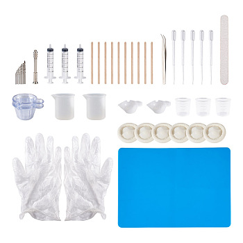 DIY Epoxy Resin Jewelry Kit, with 304 Stainless Steel Beading Tweezers, Plastic Dropper & Mixing Dish & Syringe, Measuring Cup, Finger Cots, Hand Twist Drills, Mixed Color