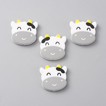 Cow Head Food Grade Silicone Beads, Chewing Beads For Teethers, DIY Nursing Necklaces Making, Light Grey, 29x30.5x7mm, Hole: 2mm