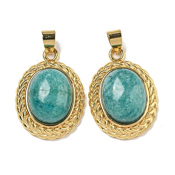 Natural Amazonite Oval Pendants, Rack Plating Brass Gems Charms, Golden, 27.5x19.5x8mm, Hole: 5x4mm