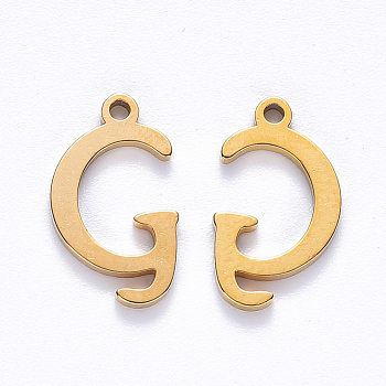 Vacuum Plating 201 Stainless Steel Charms, Laser Cut, Golden, Letter.G, 13x7.5x1mm, Hole: 1mm