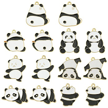 14Pcs 7 Styles Alloy Enamel Pendants, Panda Charms, Golden, 23~27x20~28x1.5mm, Hole: 1.7~2mm, 2pcs/style
