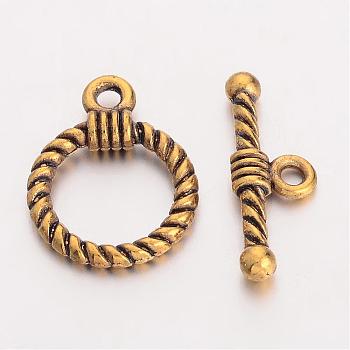 Tibetan Style Alloy Toggle Clasps, Cadmium Free & Nickel Free & Lead Free, Ring, Antique Golden, Ring: 19x14x3mm, Hole: 2mm, Bar: 20x8x3mm, Hole: 2mm