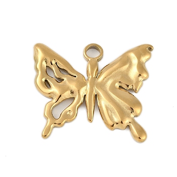 Ion Plating(IP) 304 Stainless Steel Pendants, Butterfly Charm, Real 18K Gold Plated, 21.5x25x2mm, Hole: 2.5mm