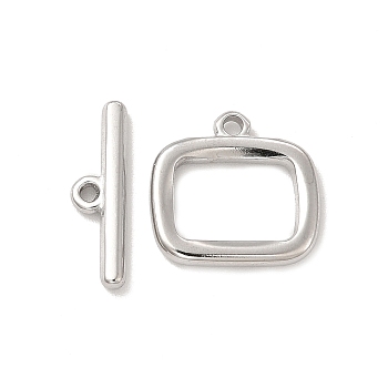304 Stainless Steel Toggle Clasps, Rectangle, Stainless Steel Color, Rectangle: 13.5x14x2mm, Hole: 1.4mm, 6.5x9.5mm inner diameter, Bar: 16.5x5x2mm, hole: 1.2mm