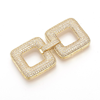 Brass Micro Pave Cubic Zirconia Fold Over Clasps, Square, Golden, 50x24x5mm, Hole: 11x11mm