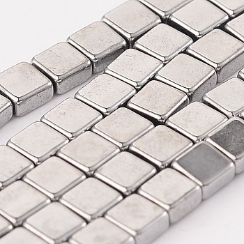 Electroplate Non-magnetic Synthetic Hematite Square Bead Strands, Platinum Plated, 4x4x2mm, Hole: 1mm, about 100pcs/strand, 15.74 inch