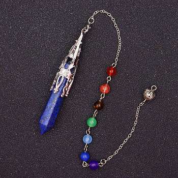 Natural Lapis Lazuli & Mixed Gemstone Bullet Pointed Dowsing Pendulums, Chakra Yoga Theme Jewelry for Home Display, 300mm