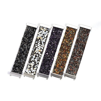 Fashionable Velvet Cord Wide Bracelets, with 304 Stainless Steel Magnetic Clasps, Rhinestone and Natural & Synthetic Mixed Stone Chip Beads, 7-1/8 inch(18cm), 34~34.5x2.7~3.5mm