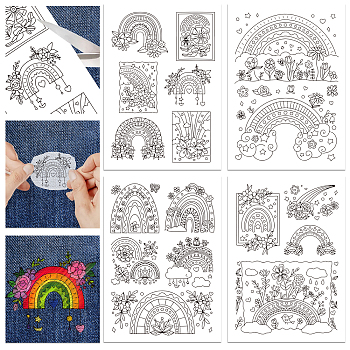 4 Sheets 11.6x8.2 Inch Stick and Stitch Embroidery Patterns, Non-woven Fabrics Water Soluble Embroidery Stabilizers, Rainbow, 297x210mmm