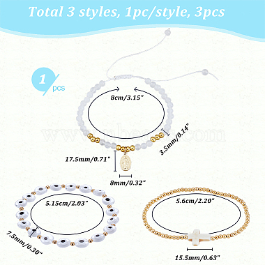 3Pcs 3 Style Rosary Bracelets Set with Virgin Mary Charm(BJEW-AR0001-04)-2