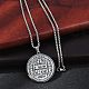 304 Stainless Steel Religion Flat Round Pendant Box Chain Necklaces for Women Men(NJEW-R013-08P)-3