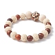 Natural Wood Round Beaded Stretch Bracelet for Women(BJEW-JB09352)-3