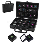 Rectangle Aluminum Alloy with MDF Organizer Cases, with 30Pcs Square Plastic Visible Window Gems Cases with Spooge Inside, Black, 20.1x15.5x6.3cm(ODIS-WH0108-094B)