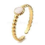 304 Stainless Steel Enamel Open Cuff Rings for Women, Ion Plating(IP), Real 18K Gold Plated, 6mm, Inner Diameter:  Adjustable(RJEW-F166-49G-02)