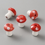 Handmade Porcelain Beads, Hand Painted Ceramic Beads, Rainbow Glazed Porcelain, Mushroom, Red, 12.5x10.5mm, Hole: 1.8mm(PORC-WH0016-11)