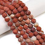 Frosted Natural Red Jasper Beads Strands, Round, Grade AB, 10~10.5mm, Hole: 1mm, about 37~38pcs/strand, 14.76~14.96 inch(37.5~38cm)(G-C270-M01-10mm)