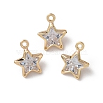 Brass Glass Pendants, Star Charm, Long-Lasting Plated, Rack Plating, Faceted, Golden, 10x8x3.5mm, Hole: 1mm(KK-C253-04G)