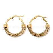 304 Stainless Steel Mesh Chains Hoop Earrings, Real 18K Gold Plated, 27.5x28.5x6mm(EJEW-M221-03G)