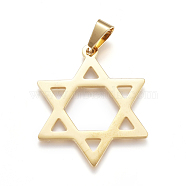 Religion Theme 304 Stainless Steel Pendants, Large Hole Pendants, for Jewish, Star of David, Golden, 38x30x1mm, Hole: 9mm(STAS-F239-04G)
