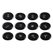 12Pcs 12 Styles Twelve Constellation Natural Obsidian Flat Oval Links Connector Charms, 16x12x3mm, Hole: 1.2mm, 1pc/style(G-K359-05D)