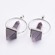 Natural Amethyst Big Pendants, with Brass Findings, Large Hole Pendants, Platinum, 63x41x22mm, Hole: 6x5mm(G-S274-04C)