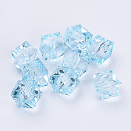 Transparent Acrylic Beads, Faceted, Cube, Light Cyan, 8x8x7.5mm, Hole: 1.4mm(X-TACR-Q259-8mm-V38)