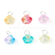 Glass Flower Charms, with Brass Jump Rings, Mixed Color, 11x9x8.5mm, Hole: 3.5mm(PALLOY-JF02280)