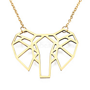 201 Stainless Steel Origami Pendant Necklaces, with Cable Chains, Elephant, Golden, 17.5 inch(44.5cm), 2mm, Elephant: 29.5x36x1mm(NJEW-T009-JN090-2-40)