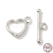 925 Sterling Silver Toggle Clasps, Heart, Toggle: 10x14mm, Bar: 19x6mm, Hole: 2mm(STER-A008-46)