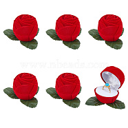 Flocking Plastic Rose Finger Ring Boxes, for Valentine's Day Gift Wrapping, with Sponge Inside, Red, 6.65x7.4x4.3cm, Flower: 3.8x4.3cm, Inner Diameter: 3.3cm(CON-DR0001-01)