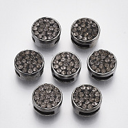 Alloy Slide Charms, with Polymer Clay Rhinestone, Flat Round, Gunmetal, PP13(1.9~2mm), 11x6.5mm, Hole: 7x2.5mm and 1.6mm(ALRI-T007-05B)