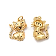 Brass Micro Pave Cubic Zirconia Pendants, with Jump Ring, Cat, Real 18K Gold Plated, 23.5x15x5mm, Hole: 3mm(KK-E068-VB788-2)