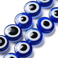 Resin Imitation Lampwork Beads Strands, Flat Round with Evil Eye, Dark Blue, 20x9mm, Hole: 1.4mm, about 20pcs/strand, 15.94 inch(40.5cm)(RESI-F032-01G)