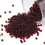 TOHO Round Seed Beads, Japanese Seed Beads, (2153) Black Cherry Lined Dark Amber, 15/0, 1.5mm, Hole: 0.7mm, about 3000pcs/bottle, 10g/bottle(SEED-JPTR15-2153)