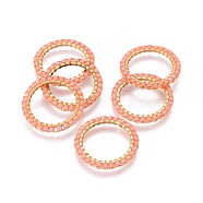 MIYUKI & TOHO Handmade Japanese Seed Beads, with Golden Plated 304 Stainless Steel Link Rings, Loom Pattern, Ring/Circle, Light Salmon, 18~19x1.7mm, Inner Diameter: 14mm(SEED-A028A-M-07G)