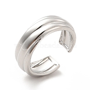 304 Stainless Steel Grooved Open Cuff Ring for Women, Stainless Steel Color, US Size 6 3/4(17.1mm)(RJEW-F131-14P)