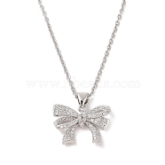 Brass Micro Pave Clear Cubic Zirconia Bowknot Pendant Necklaces for Women, Platinum, 18.50 inch(47+5cm)(NJEW-S432-01P)