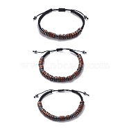 3Pcs 3 Style Morse Code Stackable Bracelets Set, Natural Maple Wood & Synthetic Hematite Braided Bead Bracelets for Men Women, Coconut Brown, Inner Diameter: 1-3/4~3 inch(4.5~7.5cm), 1Pc/style(BJEW-JB08838-01)