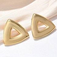 304 Stainless Steel Stud Earrings, Ion Plating(IP), Hollow Triangle, Real 18K Gold Plated, 29.5x30.5mm(EJEW-U047-31G)